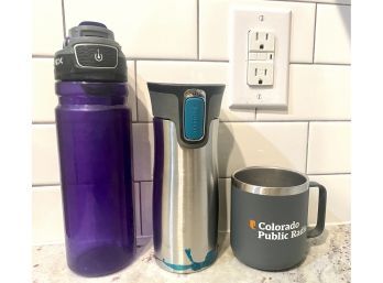 Collection Of Three To-go Coffee Mugs Including Colorado Public Radio