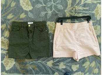 Frame Olive Green Denim Mini Skirt & Zara Pink Zipper Shorts