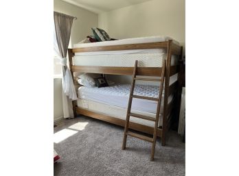 Twin Size Wooden Bunk Beds With Ladder And Mattresses