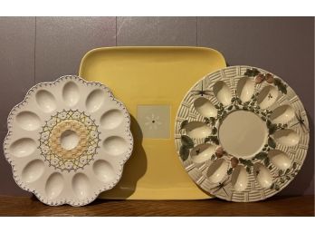 Pair Of Deviled Egg Platters And Large Ceramic Platter
