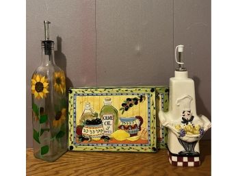 Olive Oil Painted Ceramic Signs And Cruets