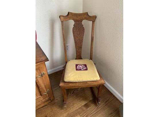 Antique Cane Bottom Rocking Chair With Needlepoint Pillow