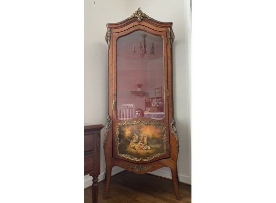 Early 1900s Velvet Lined Hand Painted French Provincial Vitrine