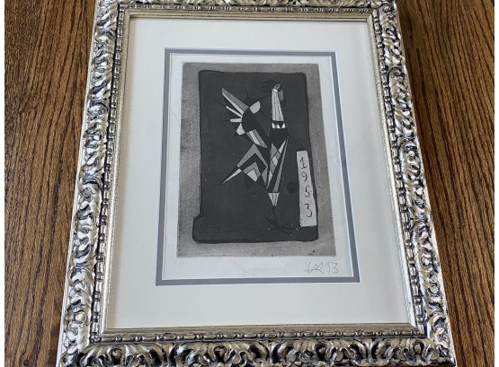 1953-1954 Black And White Abstract Rooster Print