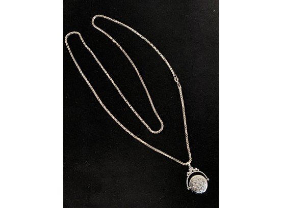 Long And Heavy Sterling Silver Necklace W/ Pendant