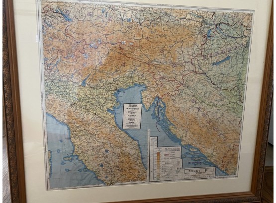 Extra Large Framed Map Of Croatia, Montenegro, Hungary & Italy Sheet F