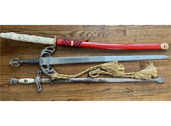 Collection Of Swords Including Texas Masonic Sword & Highlander Katana Sword By Marto TMP
