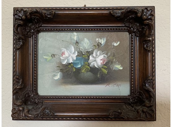 R. Cot Original Small Flower Still Life Oil Painting On Board