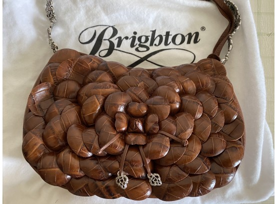 Brighton Roselie Beach Dimensional Handbag With Croc Embossed Flower Petals