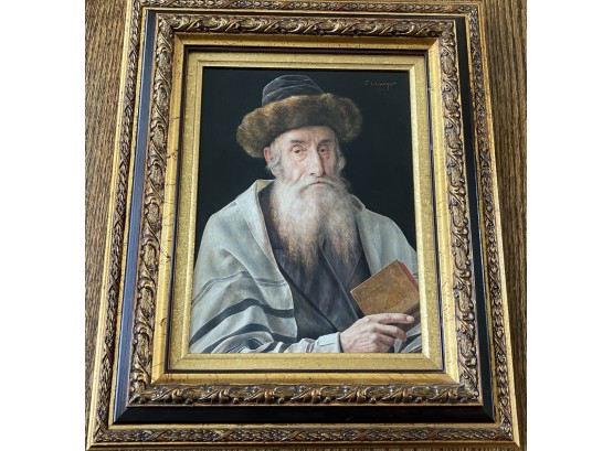 Original Portrait Of Rabbi Oil On Board By Otto Eichinger (Austrian 1922-2004)
