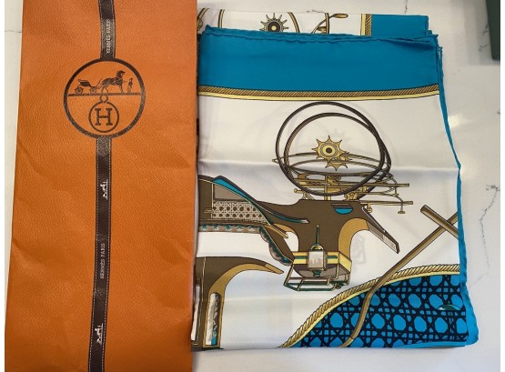 Vintage Hermes Silk Twill Scarf In Original Packaging (Stunning!) 'Les Voitures A Transformation'