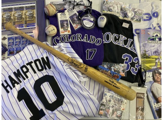Collection Of 26 Sports Memorabilia Including: Rockies, Official Jerseys, & 1995 World Series Ticked Stub!