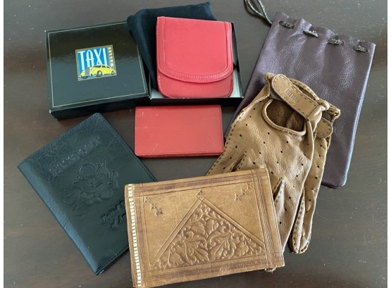 Collection Of Vintage Leather Wallets And Gloves