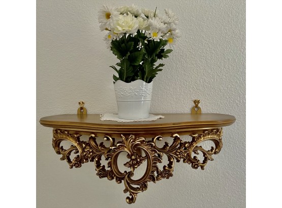 Decorative Gilded Filigree Shelf With Pot Of Daisies