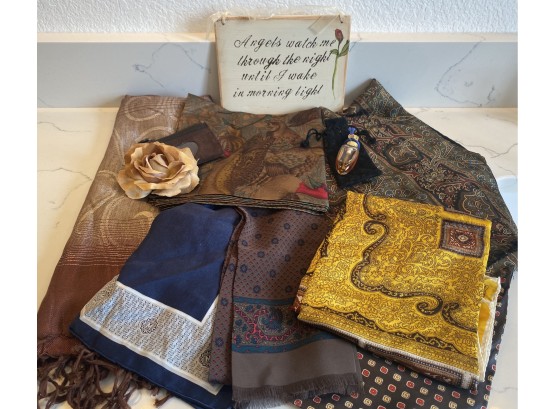 Lovely Accessories Including Striking Collection Of Mostly Silk Scarves & Brighton Change Purse