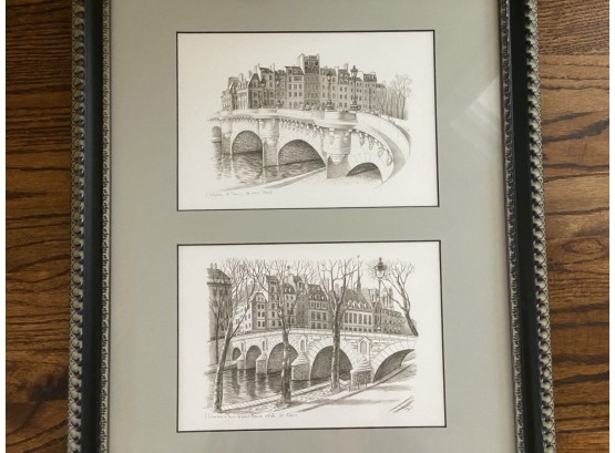 Antique Framed Paris Canal Etchings By F. Dhoska