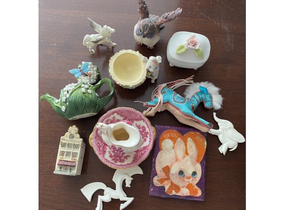 Collection Of Porcelain Minatures Including Teapot & Silk Horse Ornaments