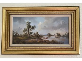 Exemplary Tonalist Pastoral Cows In Field Antique Painting By H Baumann Originally $950.00