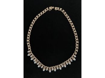 Stunning Nadri Gold Tone W/ Diamond And Pearl Like Accents Necklace