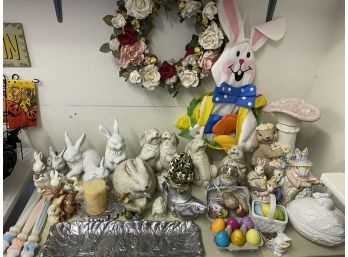 Large 50 Item Collection Of Easter Decor, Beautiful Wreath & 'Fitz & Floyd' Tea Set