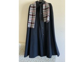 Vintage Long Wool Nohstadt & Co. Full Length Cape Size 50 With Scottish Wool Plaid Scarf