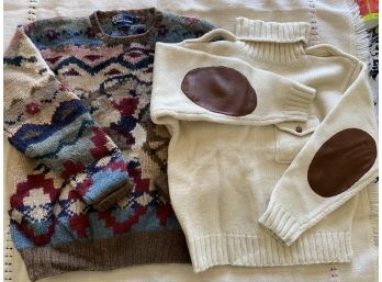 Vintage Set Of 2 Ralph Lauren Wool Sweaters Including One Hand-Knit Cowboy With Lasso Sweater