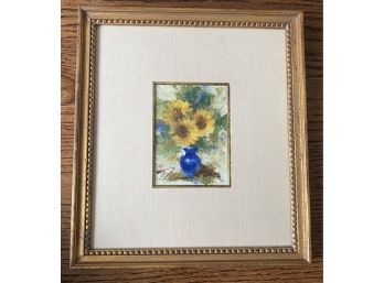 Blue & Gold Original Sunflower Still Life Oil Painting By Kelly Originally $800