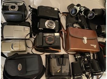 Collection Of Binoculars & Cameras Including Nikon, Vashika, Tasco, Argus, Kodak, Olympus, Fuji