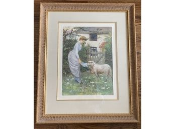 Lexden Lewis Pocock (1850-1919) Large Original Pastoral Watercolor Woman With Lamb