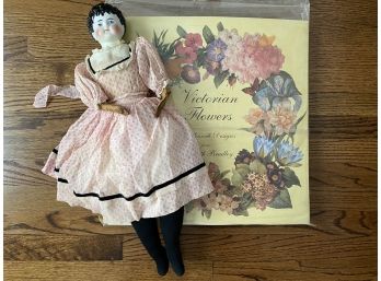 German Bisque Doll With Victorian Flowers Needlepoint Kit