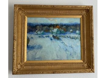 Large Scott Switzer Original Oil Painting Of Horse Drawn Carriage On Snowy Path