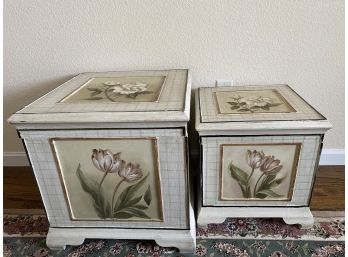 Set Of 2 Painted Floral Storage Boxes Large & Medium