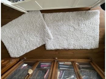 Pair Of White Entry Rugs With Shag Texture