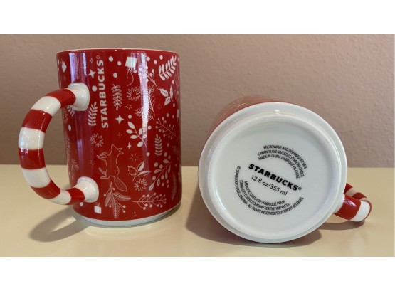 Lot Of 2 Holiday Candy Cane Handled Coffee Mugs