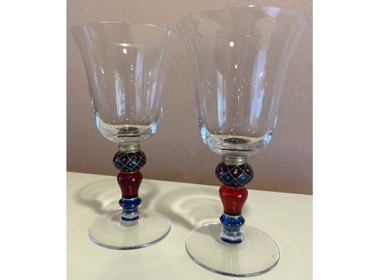 2 Wine Glasses With Colorful Stems