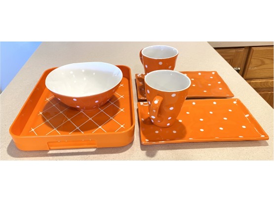 Lot Of Orange Maxwell Williams Designer Polka Dot Dishes