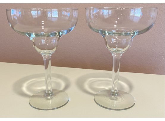 2 Clear Glass Margarita Glasses