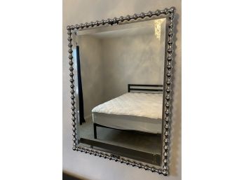 Chrome Colored Metal Ribbed Wall Hanging Mirror