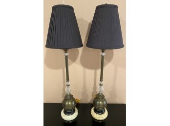 Pair Of Marble And Crystal Quoizel D9 Lamps