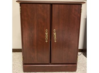Small Wooden Cabinet With Brass Colored Accents