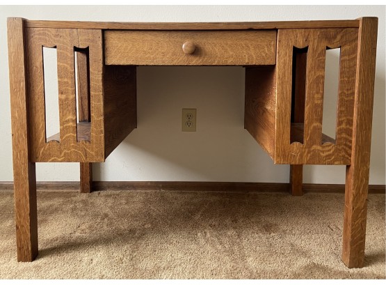 Mission Style Oak Library Desk With Side Shelves