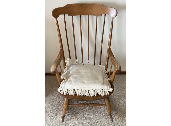 Vintage Wooden Spindle Back Rocking Chair With Cushion