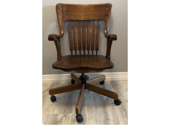 Dark Stained Solid Wood Bankers Chair