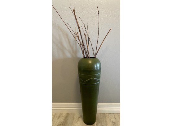 Green Aluminum Vase With Branch Decor