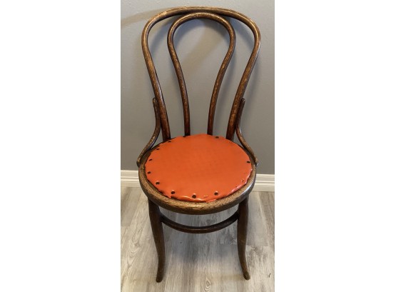 Antique Wooden Chair With Orange Upholstered Seat