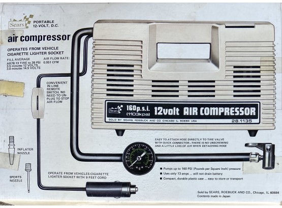 Sears 160 PSI 12 Volt Air Compressor With Original Box