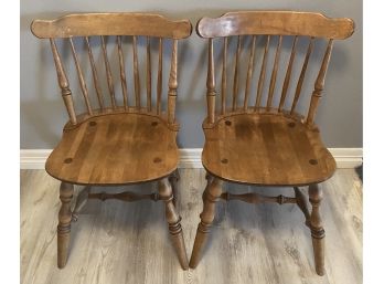 Pair Of Vintage Solid Wood Spindle Back Chairs