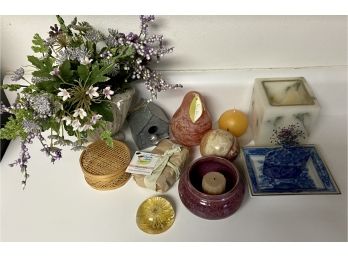 Cute Lot Of Assorted Small Home Decor Items Including Candles And Soap