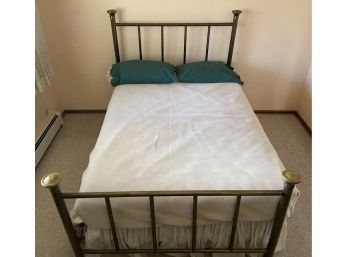 Vintage Full Size Brass Bed Frame With Mattress, Box Springs, & Linens