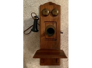 Antique Wall Wood Hand Crank Telephone